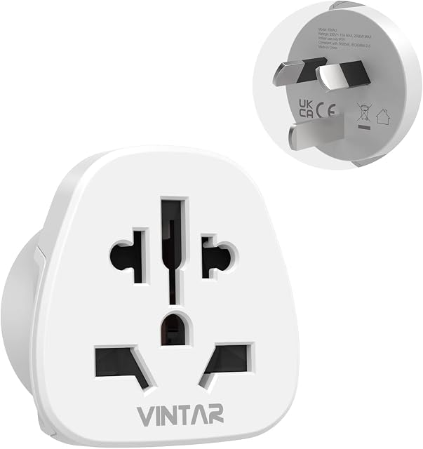 UK to Australia Plug Adapter, VINTAR Australian Travel Adapter, UK to China Plug Adapter, Grounded Outlet Travel Adapter for Australia, New Zealand, China, Fiji, Argentina, White, 1 Pack