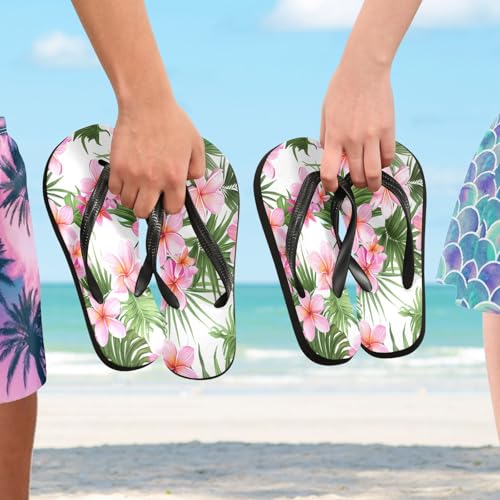 Nander Flowers and Green Palm Leaves Sandal Flip Flops of Men's & Women's,Beach Slippers Flip Flops Shower Shoes4