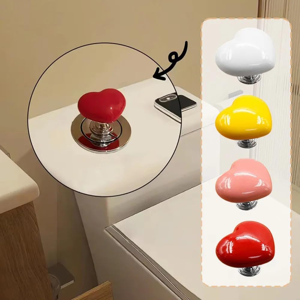4 Pack Toilet Push Button Pusher Heart Shape Adhesive Press Extension Handle Helper Long Nail Saver Gadgets for Toilet Flush Valve Button Smart Bidet Toilet One Piece Toilet Bathroom