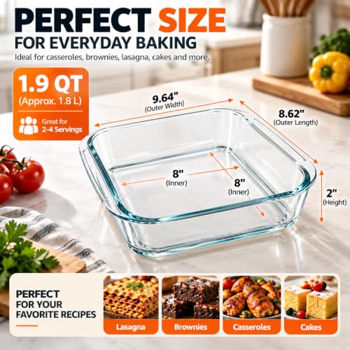 XIRYAER Glass Baking Dish, 8x8in Square Glass Baking Pan, with Silicone Heat-resistant Mats, 1.9 Qt Casserole Dish, Glass Baking Dishes for Oven, Dishwasher, Freezer, Microwave Safe - image 4