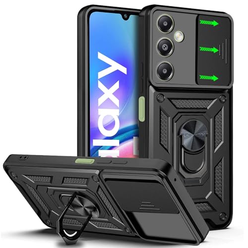 Image of AESTMO Tough Armor Samsung Galaxy A05S Bumper Back Case Cover | Ring Holder & Sliding Camera Shield Cover | 360 Degree Protection Back Case Cover for Samsung Galaxy A05S (Black)