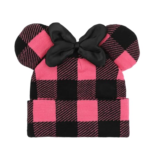 Disney Minnie Mouse Ears Pink Plaid Cuff Beanie