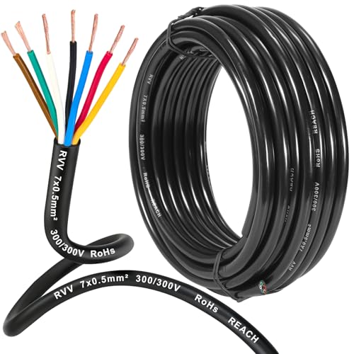 D-TECH 7 Adriges Fahrzeugleitung Anhängerkabel 5M Rundkabel 7 Adriges Anhängerkabel Elektrokabel 5V-80V 7 poliges Anhängerkabel LED Rücklichter Verkabelung Kable mit Kabelquerschnitt 7x0 5mm