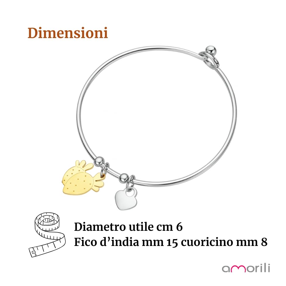 amorili Bracciale Donna Fico d’India in Acciaio Inox | Simbolo di Sicilianità | Braccialetto Elegante Regolabile | Gioiello Originale Portafortuna Idea Regalo Made in Italy bcc0034