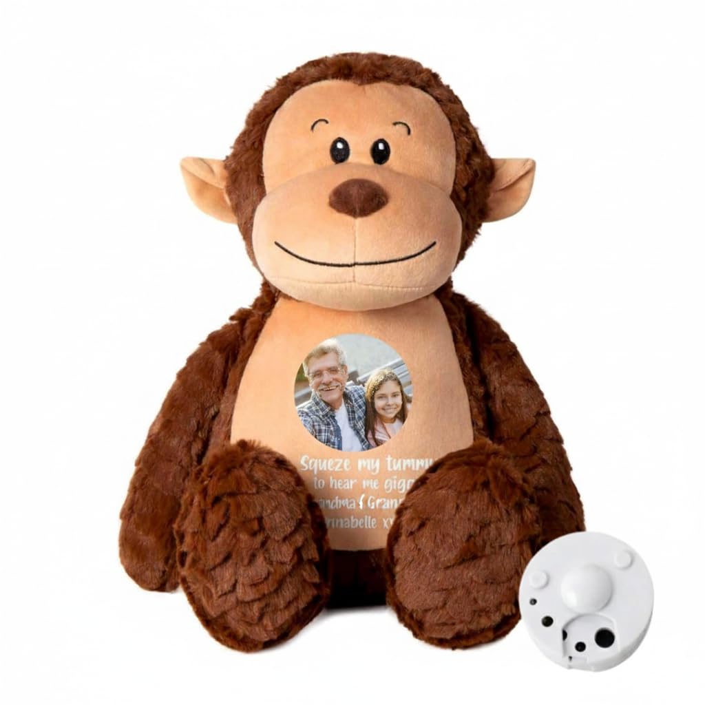 Large Personalised Photo & Record-A-Voice Keepsake Memory Monkey Teddy - Custom Photo, Message & Voice Recording | Sympathy Gift, Remembrance