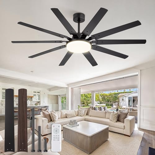 Fanbulous 65 inch Large Ceiling Fans with Lights and Remote, Outdoor Black Ceiling Fan with 10 Blades, 32W LED light 3 CCT, 6 Speed Reversible Quiet DC Motor, Modern Ceiling Fan for Living Room Patio by Fanbulous - Used condition - US$75.00