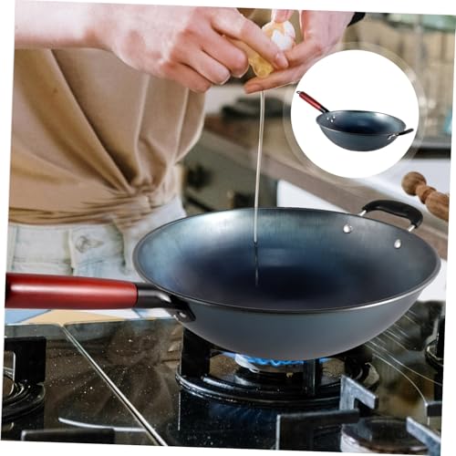 Wok de hierro con mango de madera, antiadherente, para cocina miniatura 7