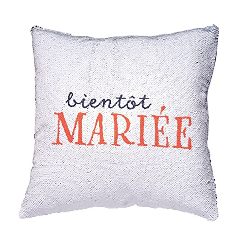 Coussin Sequin Bleu Réversible Paillettes Décoration Housse - 4