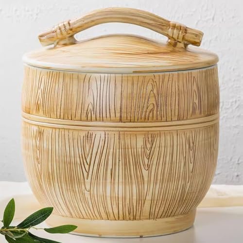 Cubo de arroz de cerámica de gran capacidad con tapa, recipiente de almacenamiento de alimentos para harina, cereales, café, tarro dispensador de granos de cerámica sellado