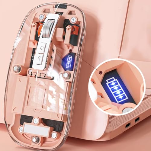 Image of 2.4GHz Wireless Mouse Bluetooth Computer Mouse 4 DPI Adjustable Optical USB Mute Luminescence Cordless Mice with Power Display Rechargeable Compatible for Android Windows iOS Laptop, Pink