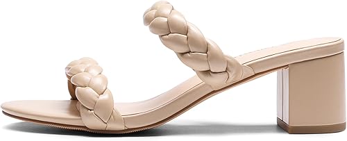 Miniatura 5 de DREAM PAIRS Zapatos de tacón bajo con dos correas trenzadas para mujer, puntera abierta, tacón grueso, sandalias de tacón grueso, para fiestas,