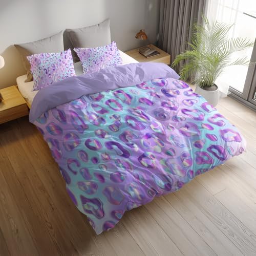 Housse de couette 240x260 durable et réversible motif léopard
