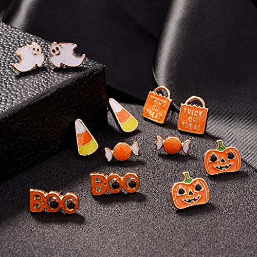 Lux Accessories Halloween Girls Fun Pumpkin Assorted Stud Earrings Set of 62