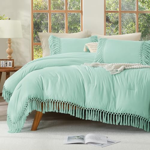 Image of Andency Comforter Full Size Set Mint, Boho Lightweight Vintage Soft Bedding Comforter Sets, 3 Pieces Bed Set (79x90In Comforter & 2 Pillowcases)
