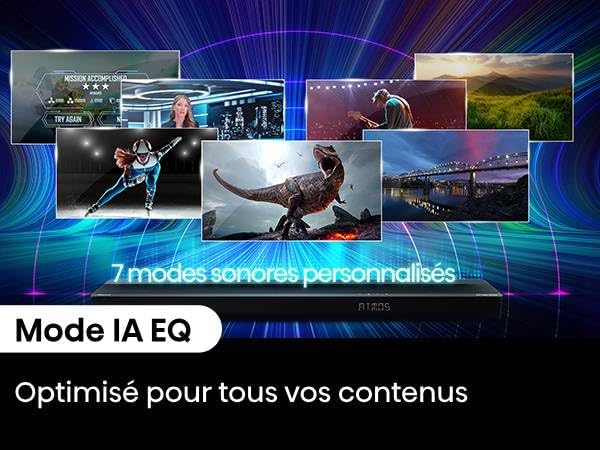 Hisense AX3120G Soundbar with text indicating 7 personalized sound modes and AI EQ mode