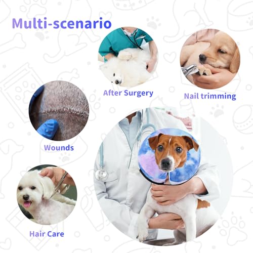 Image of Dog Cone, Y-blue Cone Collar Inflatable Dog Neck Collar Recovery E-Collar Alternative, Cat Donut Collar After Surgery for Dogs and Cats(Purple Blue, M+)