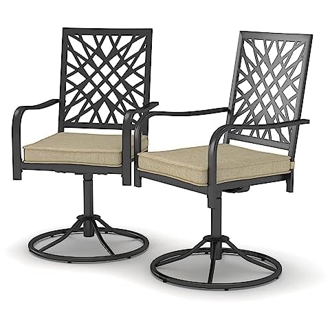 NSdirect Patio Swivel Chairs Set of 2, Outdoor Dining Metal Chair with Cushion Furniture Set for Lawn Garden, Backyard, Porch, Black Cover