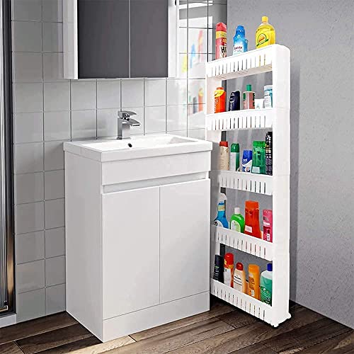 Image of 5 Layer Storage Organizer Slim Rack and Shelf with Wheels for Easy Slide| Unbreakable Plastic, white