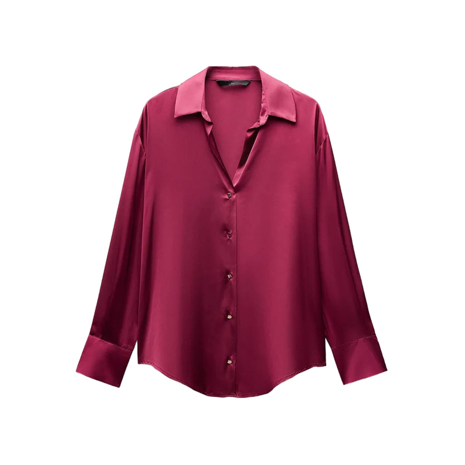 Blusa de satén para mujer, con solapa, manga larga, ajuste holgado, cómoda, suave, para oficina, uso diario