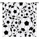 YUANZU Sport Curtains Rod Pocket Boys Kids Soccer Classical White and Black Football Balls Cartoon Print Pattern Window Drapes for Man Teen Nursery Baby Bedroom Playroom W42 x L63 Inch 2 Panels