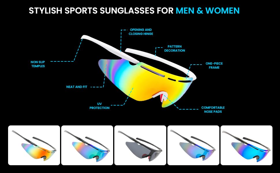 Image of Universal Wraparound Rimless UV400 Protected Sports Sunglasses - for Cycling Cricket Riding Running Tennis Hydrophobic Anti Glare Lens with Full Coverage & Protection with Rich Grip (Blue Mirror)