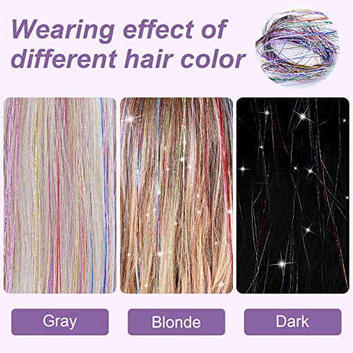 Waysear 12Pcs Clip In Hair Tinsel For Women Girls, 20.8Inch Heat Resistant Fairy Hair Tinsel Kit, Rainbow Tinsel Clips Hair Accessories, Sparkling Glitter Hair Extensions For Festival Party Halloween Christmas #TOP3