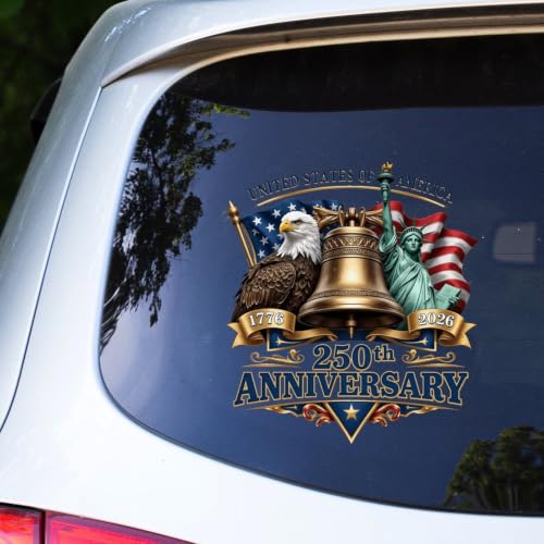 Image of 2pcs USA 250th Anniversary Car Window Stickers and Decals Patriotic | 1776-2026 Window Decal for Vehicles Laptop Stickers 250 Years Vinyl Bumper 10 inch