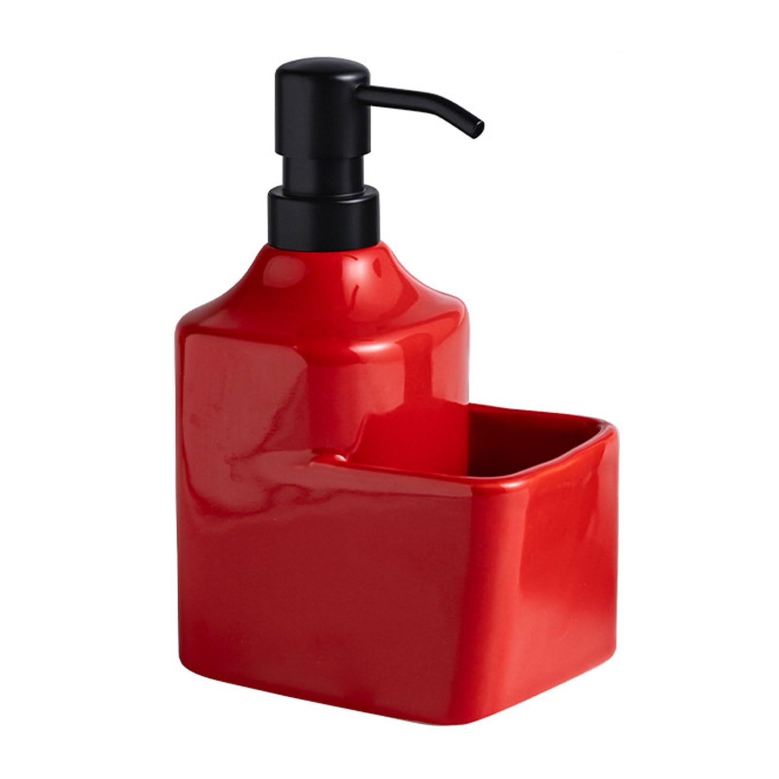 Ręczny dozownik mydła z, Dozownik do mydła 2 w 1 z uchwytem na gąbkę, wielokolorowy, sztuki, ceramiczny(Red)