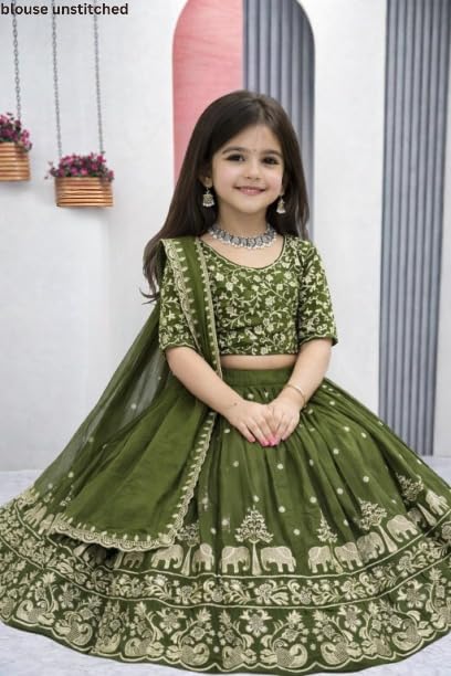 Image of Kids Lehenga Choli with Elephant Embroidery