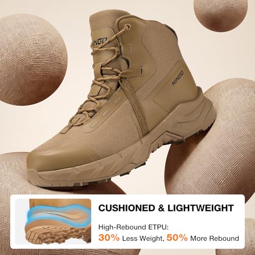 Image of NINGO Soft Toe Waterproof Work Boots for Men, Lightweight Comfortable Hiking Shoes for All Day, Non Slip Breathable Military Tactical Army Boots for Motorcycle, Jungle, Outdoor, Sport