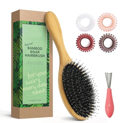 Boar Bristle Hair Brush No Shampoo Hair Brush Dry and Wet Detangling Gently Enhances Shine Smooths Frizz and Prevents Breakage in Fine and Straight Thick and Curly Hair