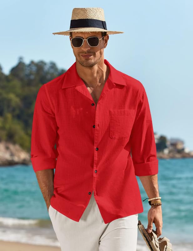 Image of Combo of Men's Casual Cotton Blend Shirt || Long Sleeve Button Down with Spread Collar | Lightweight Breathable Fabric | Stylish Solid Shirt for Beach, Office & Everyday Wear Pack of 2