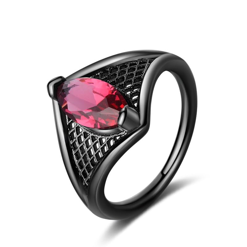 Emsione Vintage Black Ring Marquise Cut Red Cubic Zirconia Eternity Ring Cocktail Party Ring for Men Women Size 6
