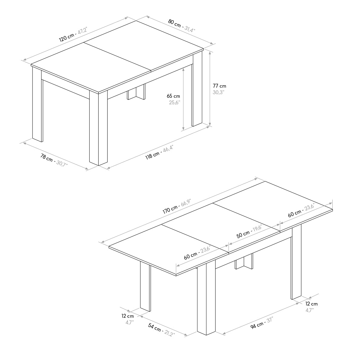 PAZZO DESIGN Tavolo Allungabile Veronica, Bianco Frassinato, Nobilitato Melaminico, Tavolo Cucina, Tavolo Soggiorno, Made in Italy, 120 x 80 x h77 cm - id_1972