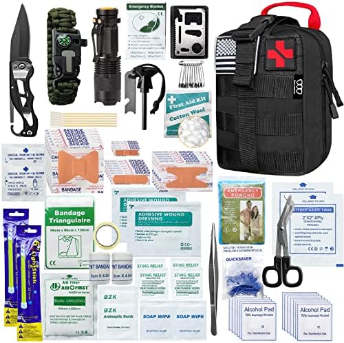 Gold Armour 250 Pieces Survival First Aid Kit IFAK Molle System Compatible Outdoor Gear Emergency Kits Trauma Bag for Camping Boat Hiking Home Car Earthquake and Adventures (Black)
