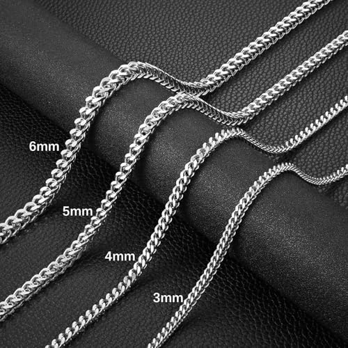 HZMAN Franco Chain for Men 3mm/4mm/5mm/6mm Stainless Steel Men's Chain Square Box Link Chain Necklace 16-30 Inch4