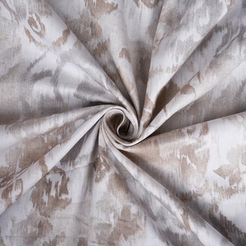 Image of LINENWALAS Cotton Sheer Curtains for Window - Light Filtering 6 Feet Set of 2, Aesthetic Cafe Curtain Floral Printed Drapes with Grommet Hanging - (L 6FT x W 4.5FT, Sand Stone)