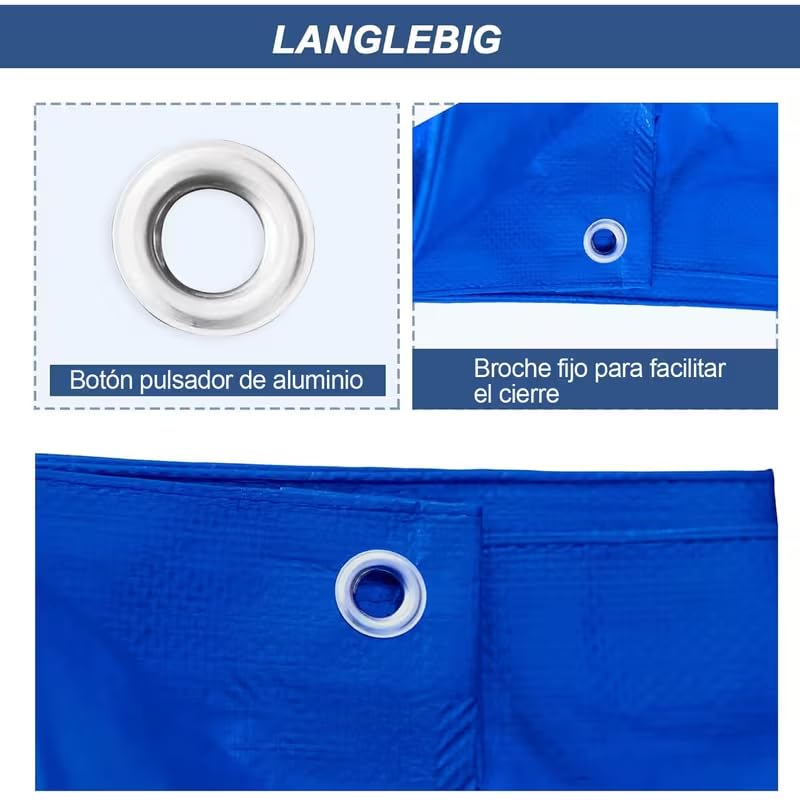 MORE FREE - Lona Impermeable Azul 70g/m² – Polipropileno y Polietileno, Resistente al Moho, con Ojales de Aluminio, Ideal para jardín, Coche y Muebles (5X6M)