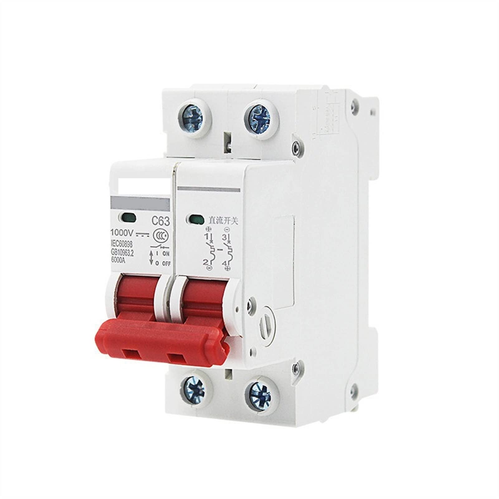 IEUMJNAT Circuit Breaker 2p DC1000V Solar Mini 6a/10a/16a/20a/25a/32a/40a/50a/63a MCB for Pv System(20A)