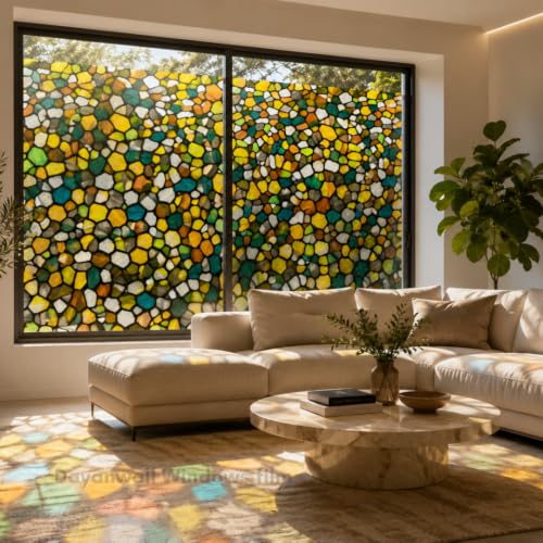 Image of Self Adhesive Window Privacy Film for Glass Windows & Doors | UV Blocking, Heat & Glare Reduction | Decorative Frosted Glass Film Easy to Apply (Multicolor, 12X150 Inch)
