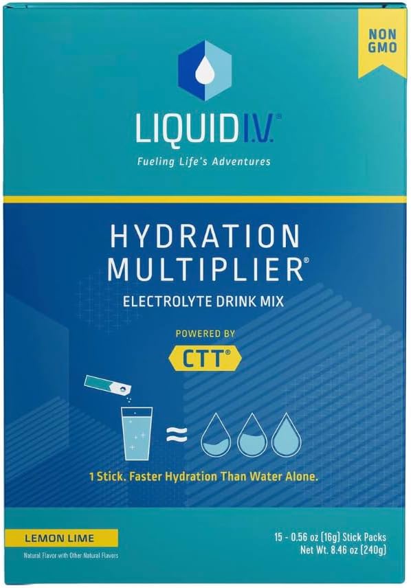 Liquid I.V. Hydration Multiplier - Lemon Lime - Powder Packets | Electrolyte Drink Mix | Easy Open Single-Serving | Non-GMO | 15 Sticks