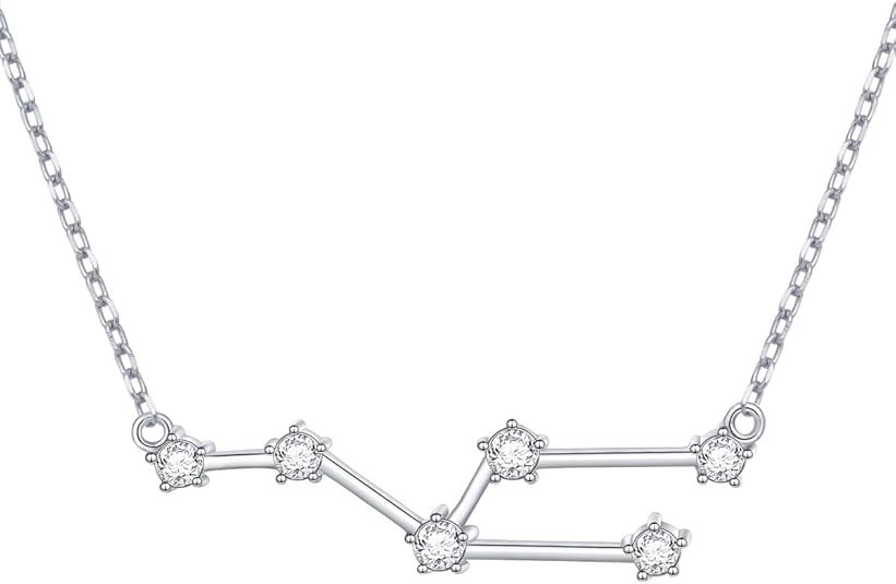 925 Sterling Silver CZ Astrology 12 Constellation Horoscope Sign Astrology Zodiac Star Necklace Birthday Jewelry for Women,18-20 inch