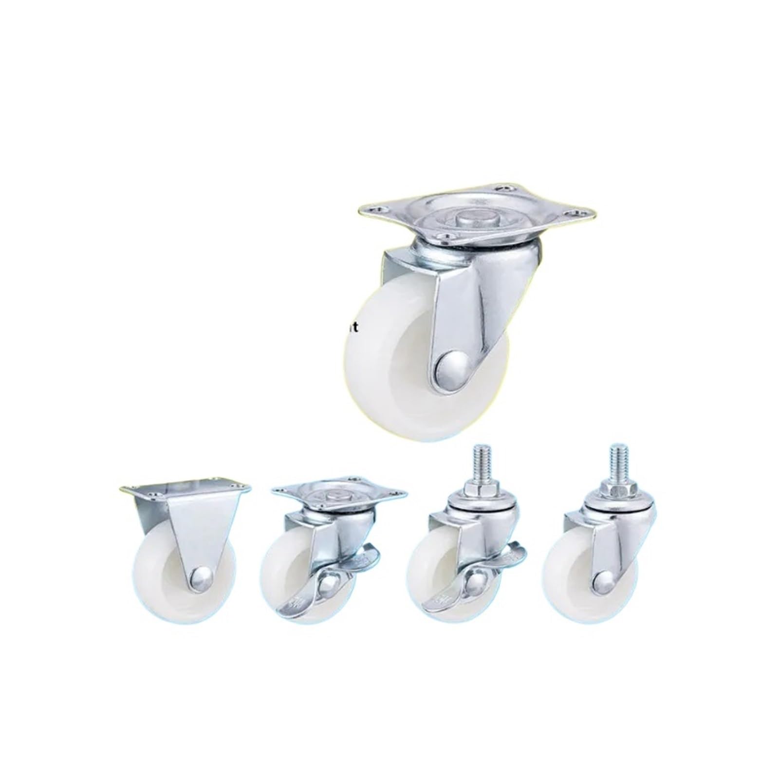 4 Pieces/lot Light White PP casters 1/1.25/1.5 inch M8 Screw Swivel Caster with Brake Pulley Stand(Directional,1 Inch)
