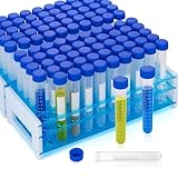 Njvial 100Pcs 15ml Round Bottom Centrifuge Tubes with 2Pcs Racks, Plastic Clear Lab Test Sample Vials with...