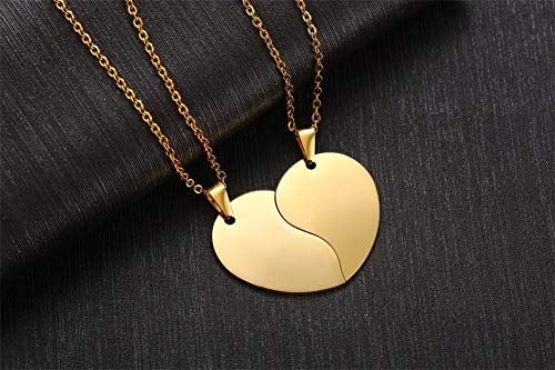 Mealguet Jewelry Personalized Custom Stainless Steel His and Hers A Set of 2 Matching Heart Puzzle Pendant Necklace4