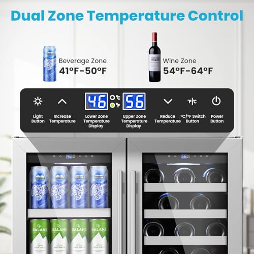 Image of Wine and Beverage Refrigerator, Wine Fridge Under Counter for Kitchen /Home /Bar (Silver, 30 inch 33 Bottles-135 Cans)