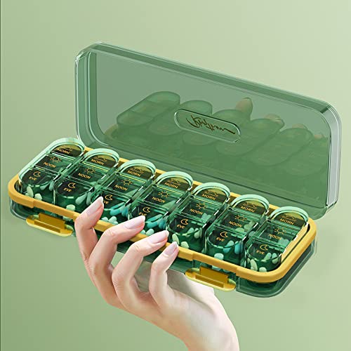 Image of Pill Organizer, Weekly Pill Dispensers, 3 Times A Day, 7 Day Pill Box, Large Compartments Travel Pill Container, Moisture-Proof Medicine Case for Fish Oil Vitamins Pills (Transparent Green)
