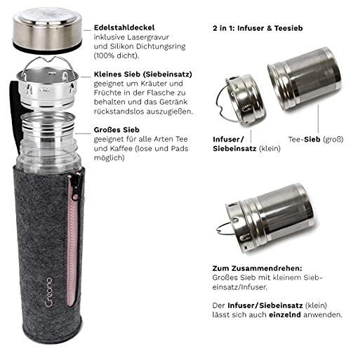 Spülmaschinenfeste Trinkflasche Creano Teeflasche mit Sieb 400ml