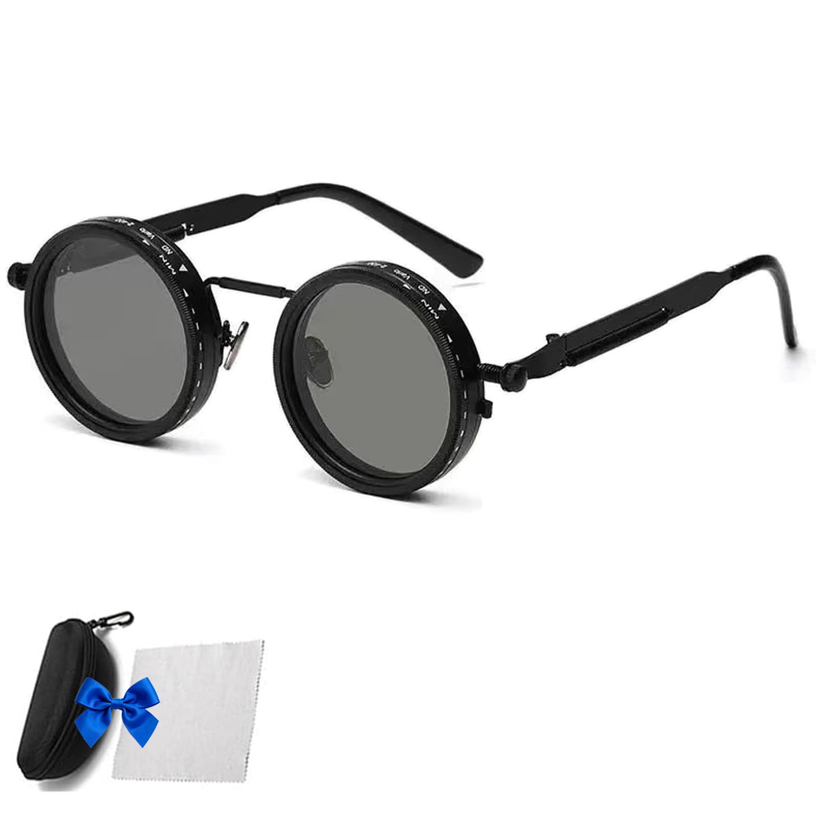 Generico Adjustable Tint Rounded Polarized Lenses Retro Sunglasses, 1-9 Gear Manual Tint Control with ND Filter for Men Women