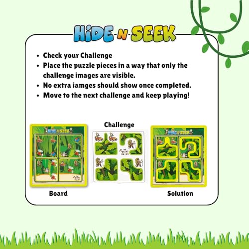 Image of toymate Hide N Seek Jungle Puzzle Game for Kids (5+ Years) | 48 Brain Teasing Challenges | Logic & Problem Solving Educational Toy | Single Player Travel Puzzle Game